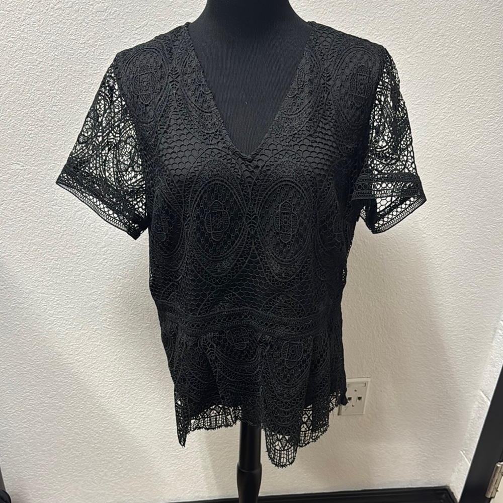 H&M Black Lace Blouse with Short Sleeves
